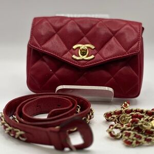 Chanel Red Quilted Leather belt Bag with crossbody strap